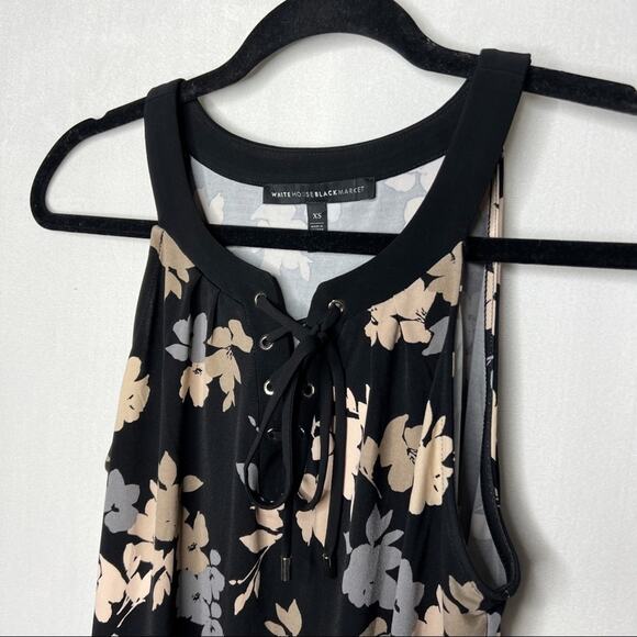 WHITE HOUSE BLACK MARKET / black tan floral lace up tank top / XS - Picture 3 of 7